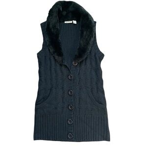 DKNY Women's Cozy Glam Chic Lambswool & Angora Rabbit Cable Knit Vest Sz M